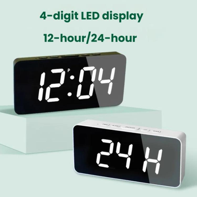 LED Mirror Digital Clock with Type-C Charging Port & 18650 Battery Compartment (Battery Not Included)(Black+White) - Alarm Clocks by PMc TechLife | Online Shopping South Africa | PMc TechLife | Buy Now Pay Later Mobicred