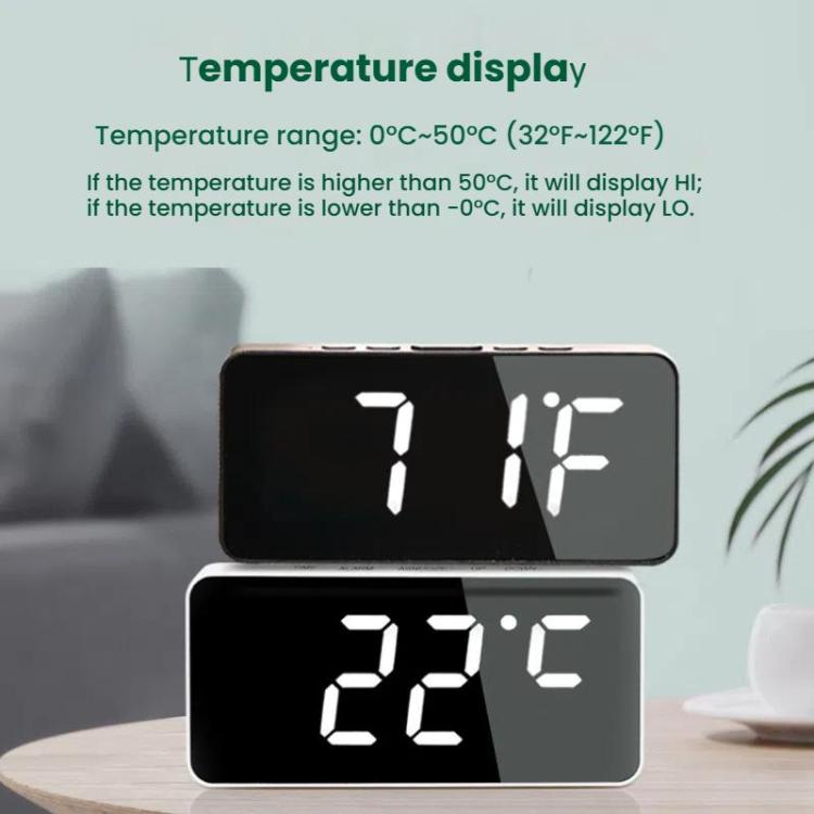 LED Mirror Digital Clock with Type-C Charging Port & 18650 Battery Compartment (Battery Not Included)(White+White) - Alarm Clocks by PMc TechLife | Online Shopping South Africa | PMc TechLife | Buy Now Pay Later Mobicred