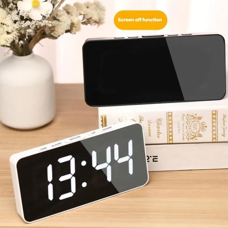 LED Mirror Digital Clock with Type-C Charging Port & 18650 Battery Compartment (Battery Not Included)(White+White) - Alarm Clocks by PMc TechLife | Online Shopping South Africa | PMc TechLife | Buy Now Pay Later Mobicred