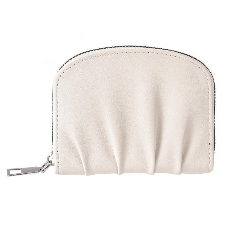 Women Wallet Pleated Sense PU Zipper Short Wallet Simple Solid Color Coin Purse(Beige) - free shipping - PMc TechLife - Order now!