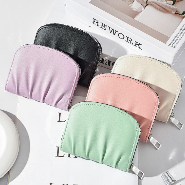 Women Wallet Pleated Sense PU Zipper Short Wallet Simple Solid Color Coin Purse(Beige) - free shipping - PMc TechLife - Order now!