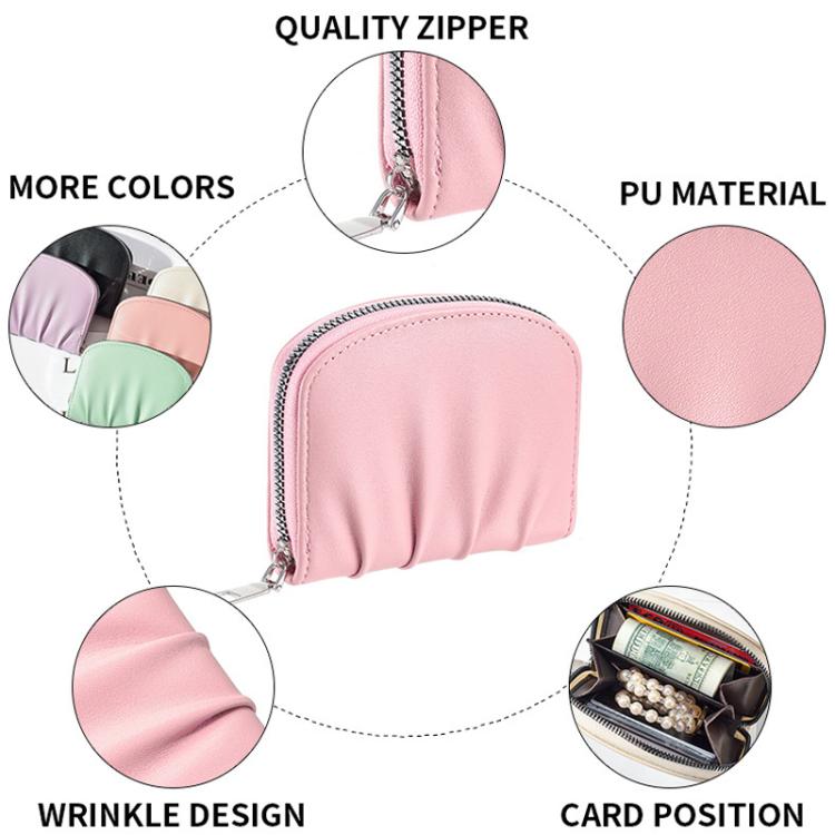 Women Wallet Pleated Sense PU Zipper Short Wallet Simple Solid Color Coin Purse(Beige) - free shipping - PMc TechLife - Order now!