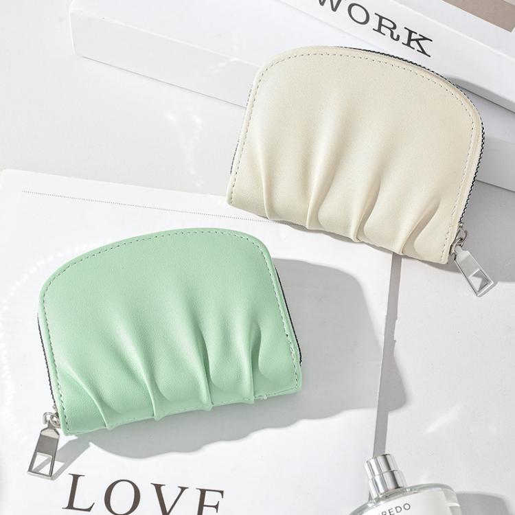 Women Wallet Pleated Sense PU Zipper Short Wallet Simple Solid Color Coin Purse(Beige) - free shipping - PMc TechLife - Order now!