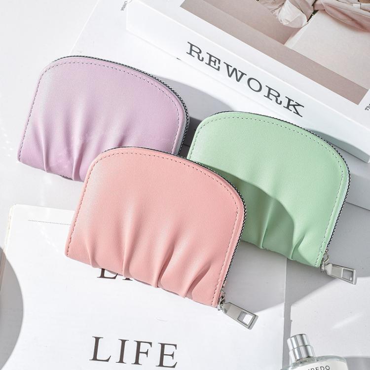 Women Wallet Pleated Sense PU Zipper Short Wallet Simple Solid Color Coin Purse(Pink) - free shipping - PMc TechLife - Order now!
