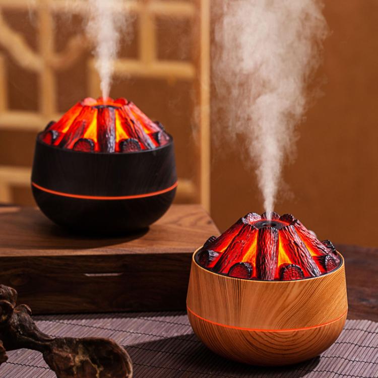 Simulated Charcoal Fire Ambient Night Light Humidifier USB Large Mist Flame Humidifier(Light Wood Grain) - free shipping - PMC TechLife - Order now!