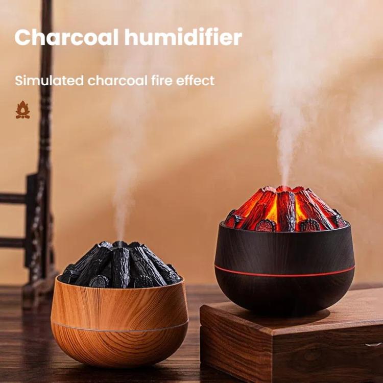 Simulated Charcoal Fire Ambient Night Light Humidifier USB Large Mist Flame Humidifier(Light Wood Grain) - free shipping - PMC TechLife - Order now!