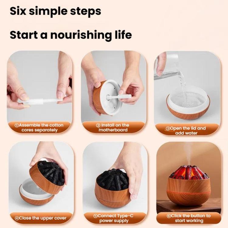 Simulated Charcoal Fire Ambient Night Light Humidifier USB Large Mist Flame Humidifier(Dark Wood Grain) - free shipping - PMC TechLife - Order now!