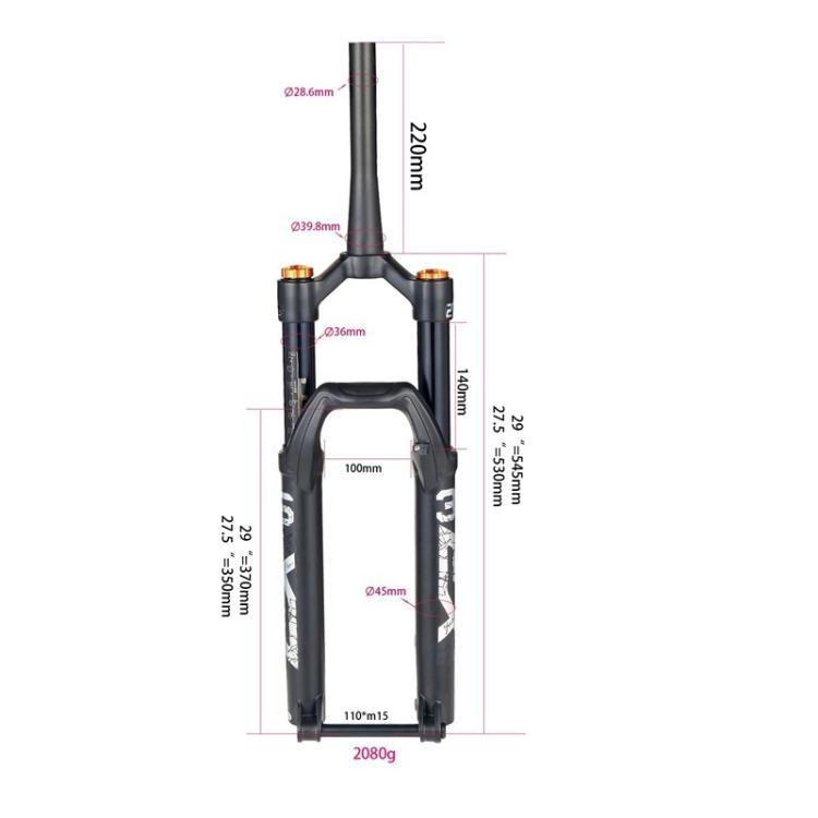 KRSEC XR36 Front Fork Straight Taper Tube Barrel Axle Mountain Bike Wire Damping Forks, Size: 29 inch(Black) - free shipping - PMc TechLife - Order now!