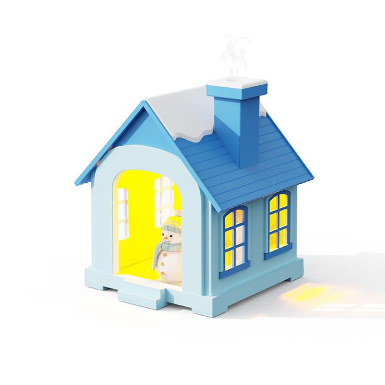 500ML Portable Mini Snow House Humidifier USB Desktop Snowman Colorful Ambient Light Air Humidifiers, Size: Plug-in(Blue) - free shipping - PMC TechLife - Order now!