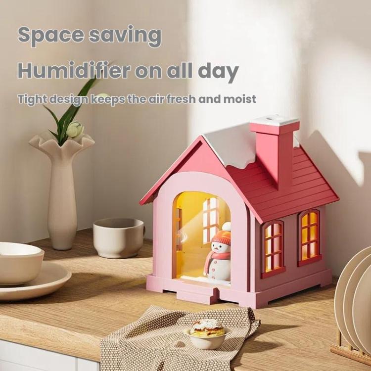500ML Portable Mini Snow House Humidifier USB Desktop Snowman Colorful Ambient Light Air Humidifiers, Size: Rechargeable(Pink) - free shipping - PMC TechLife - Order now!