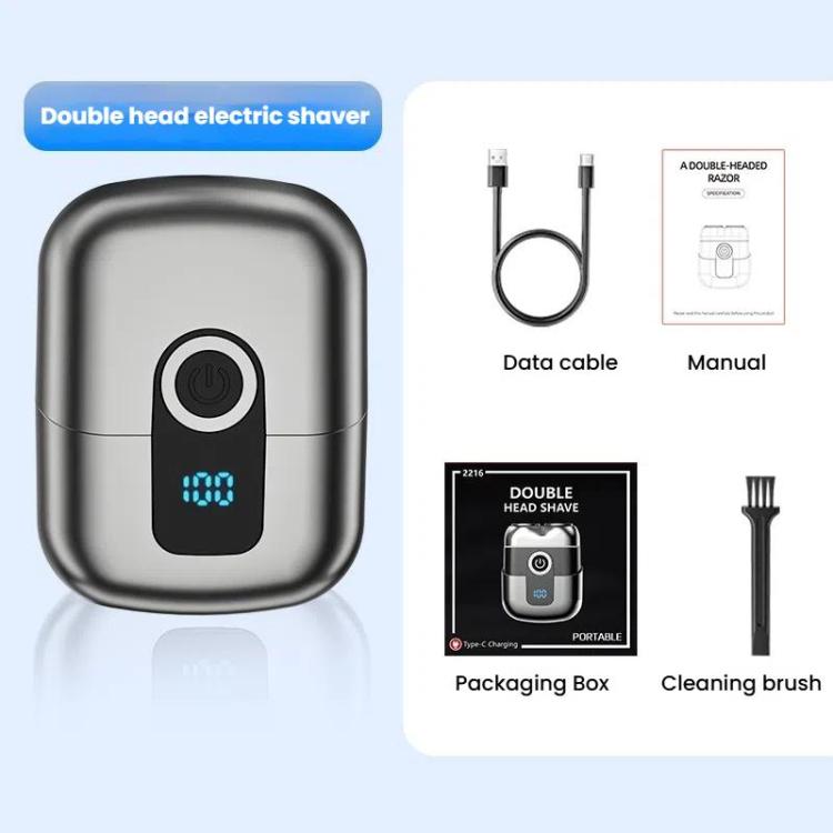 Portable Mini Dual Head Electric Shaver for Men - LCD Display, Floating Blades, Waterproof, USB-C Rechargeable(Silver) - free shipping - PMC TechLife - Order now!