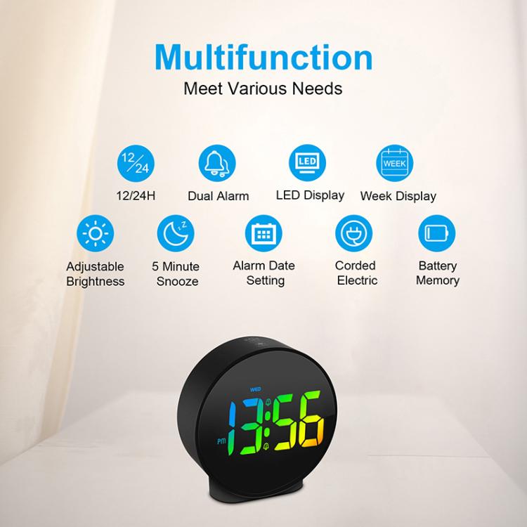 EDUP EH-8816 Simple Digital Electronic Clock Night Light Battery Plug-in Dual Power Mode Alarm Clock(Black Case Colorful Letter) - free shipping - PMC TechLife - Order now!