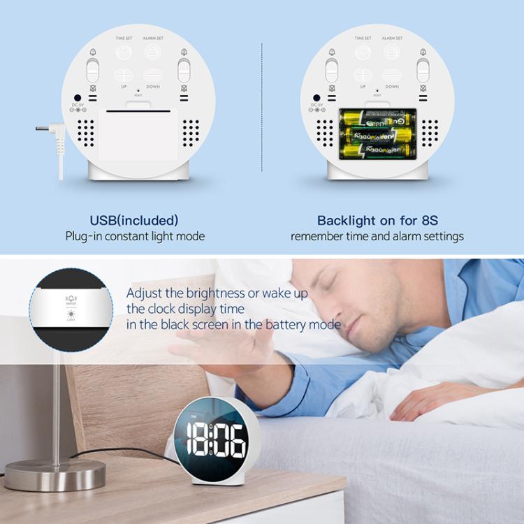 EDUP EH-8816 Simple Digital Electronic Clock Night Light Battery Plug-in Dual Power Mode Alarm Clock(White Case White Letter) - free shipping - PMC TechLife - Order now!