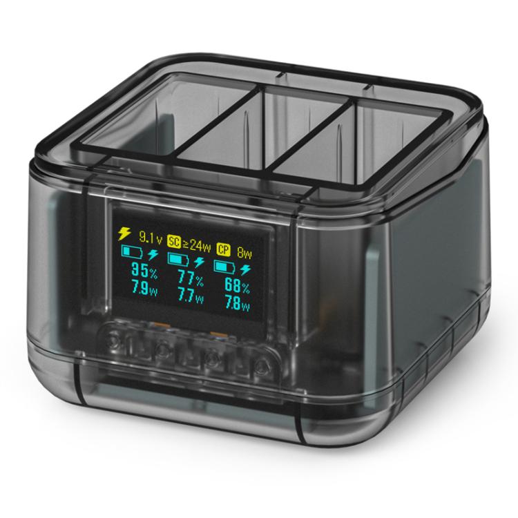 For GoPro HERO13 Black Super Fast Charger Dock Battery Charging Station With OLED Screen Display(Transparent Black) - free shipping - PMC TechLife - Order now!