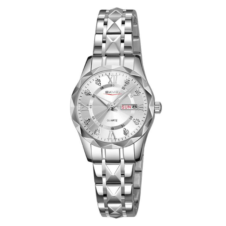 SKMEI Business Casual Watches Diamond Case Luminous Waterproof Quartz Watch, Style: Women Silver Case Silver Dial - free shipping - PMC TechLife - Order now!