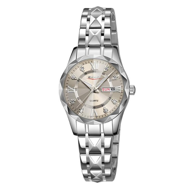 SKMEI Business Casual Watches Diamond Case Luminous Waterproof Quartz Watch, Style: Women Silver Case Gray Dial - free shipping - PMC TechLife - Order now!