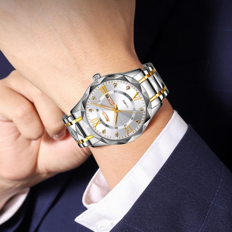 SKMEI Business Casual Watches Diamond Case Luminous Waterproof Quartz Watch, Style: Women Silver Gold Strap Black Dial - free shipping - PMC TechLife - Order now!