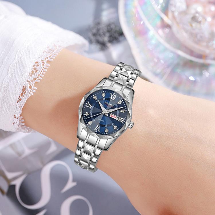 SKMEI Business Casual Watches Diamond Case Luminous Waterproof Quartz Watch, Style: Women Silver Gold Strap Black Dial - free shipping - PMC TechLife - Order now!