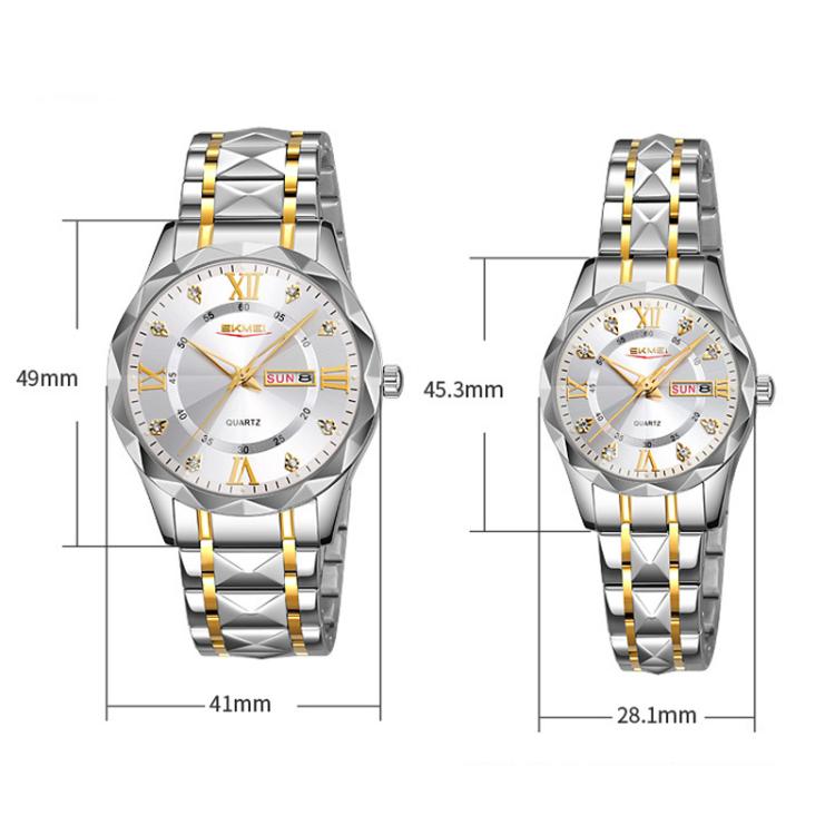 SKMEI Business Casual Watches Diamond Case Luminous Waterproof Quartz Watch, Style: Women Silver Gold Strap Silver Dial - free shipping - PMC TechLife - Order now!