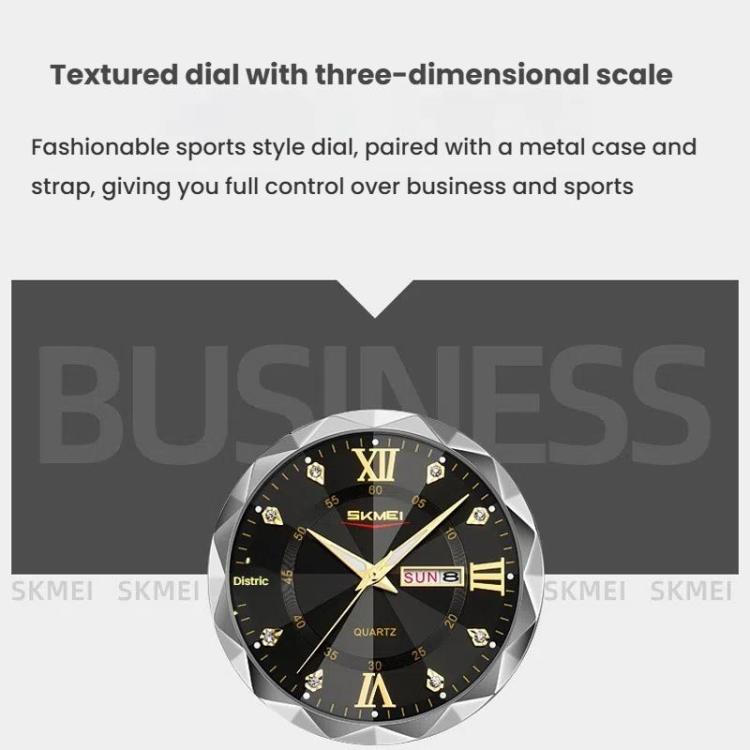 SKMEI Business Casual Watches Diamond Case Luminous Waterproof Quartz Watch, Style: Men Silver Gold Strap Green Dial - free shipping - PMC TechLife - Order now!