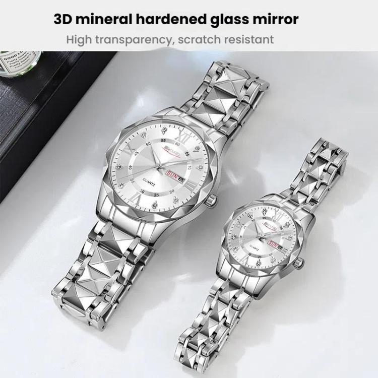 SKMEI Business Casual Watches Diamond Case Luminous Waterproof Quartz Watch, Style: Women Silver Gold Strap Black Dial - free shipping - PMC TechLife - Order now!