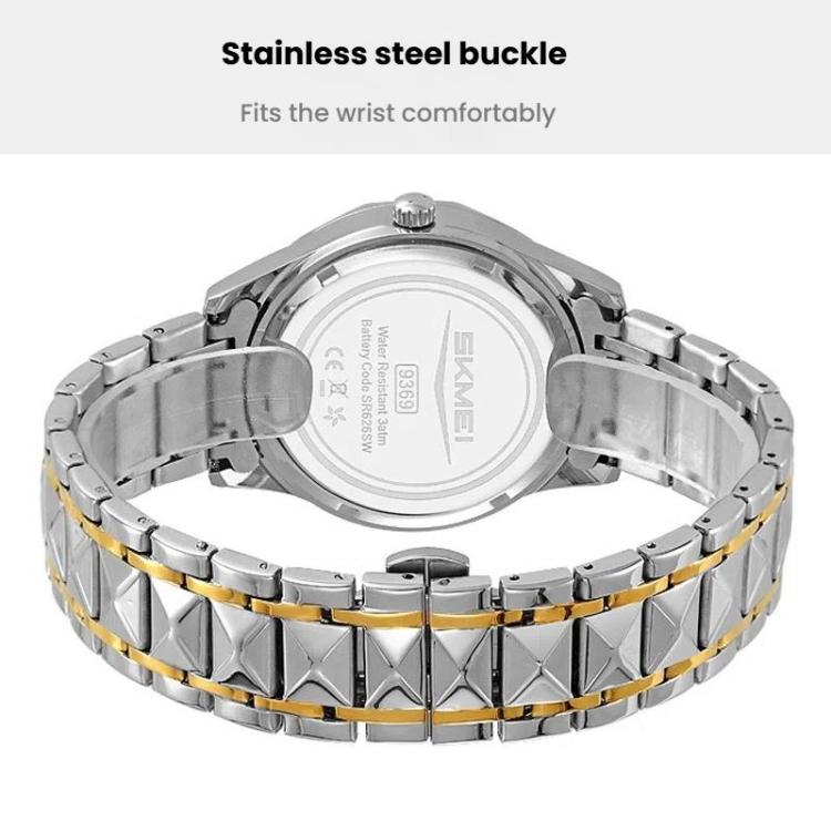 SKMEI Business Casual Watches Diamond Case Luminous Waterproof Quartz Watch, Style: Men Silver Gold Strap Black Dial - free shipping - PMC TechLife - Order now!