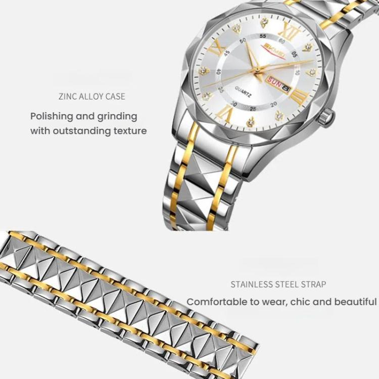 SKMEI Business Casual Watches Diamond Case Luminous Waterproof Quartz Watch, Style: Men Silver Case Gray Dial - free shipping - PMC TechLife - Order now!