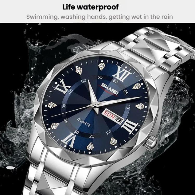 SKMEI Business Casual Watches Diamond Case Luminous Waterproof Quartz Watch, Style: Women Silver Gold Strap Black Dial - free shipping - PMC TechLife - Order now!