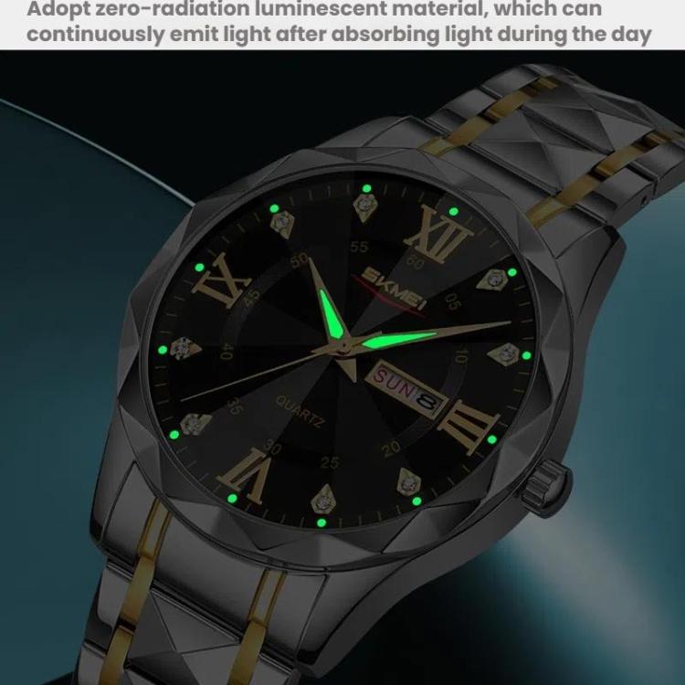 SKMEI Business Casual Watches Diamond Case Luminous Waterproof Quartz Watch, Style: Women Silver Gold Strap Black Dial - free shipping - PMC TechLife - Order now!