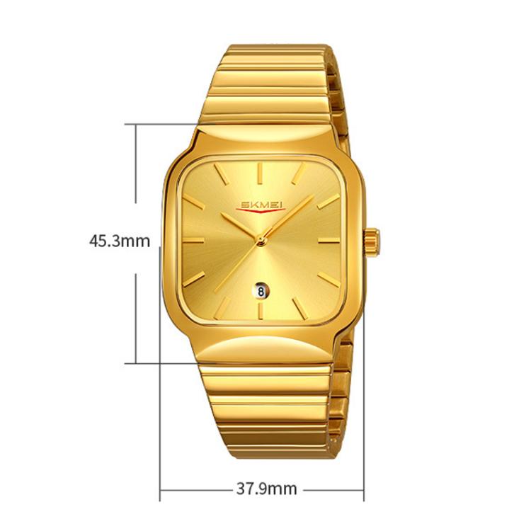 SKMEI 9361 Steel Strap Textured Dial Watch Business Casual Square Quartz Watch, Style: Silver Gold Case Black Dial - free shipping - PMC TechLife - Order now!