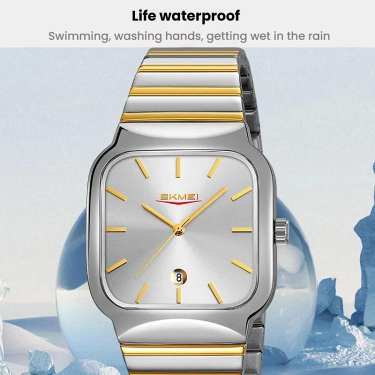 SKMEI 9361 Steel Strap Textured Dial Watch Business Casual Square Quartz Watch, Style: Gold Case Gray Dial - free shipping - PMC TechLife - Order now!