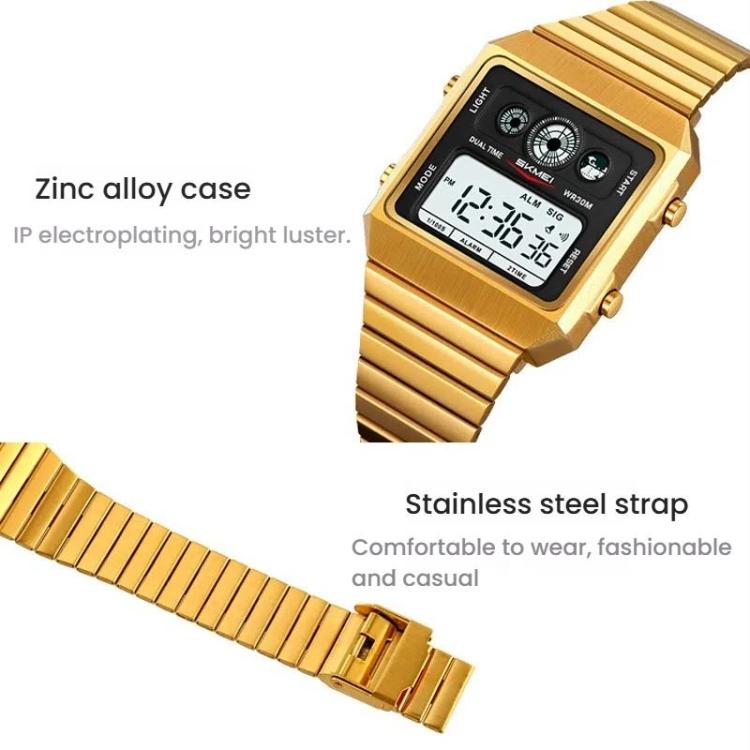 SKMEI 2450 Men Business Multifunctional Watch Casual Waterproof Square Electronic Watch(Gold) - free shipping - PMC TechLife - Order now!