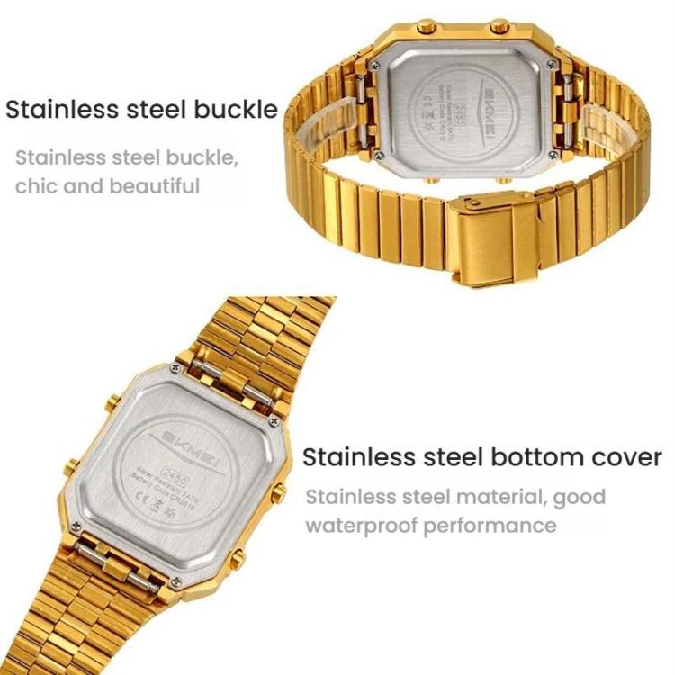 SKMEI 2450 Men Business Multifunctional Watch Casual Waterproof Square Electronic Watch(Gold) - free shipping - PMC TechLife - Order now!