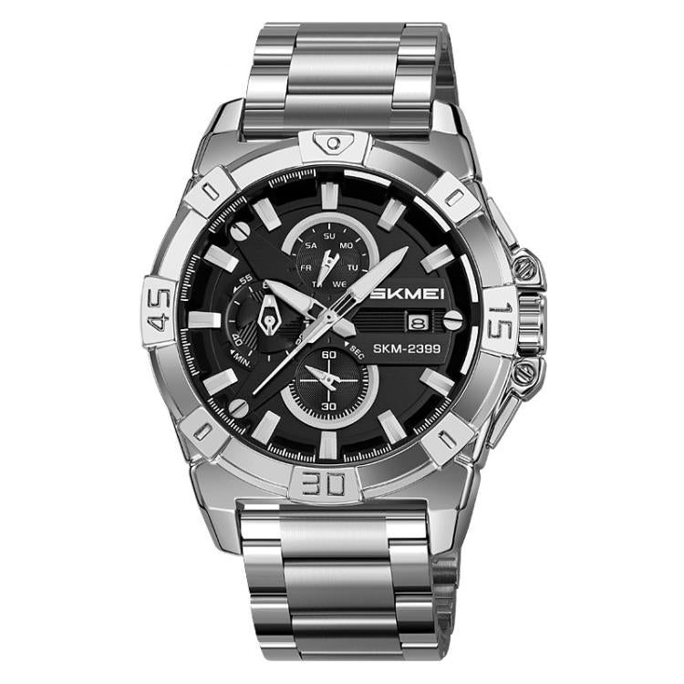 SKMEI 2399 Three-eye Six-pin Steel Band Quartz Watch Men Business Casual Watch(Silver) - free shipping - PMC TechLife - Order now!