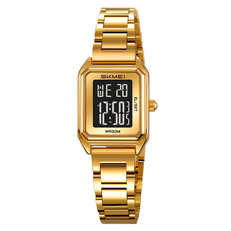 SKMEI 2493 Small Women Electronic Watch Square Steel Strap Watch, Style: Gold Case Black - free shipping - PMC TechLife - Order now!