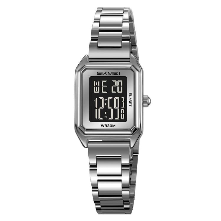 SKMEI 2493 Small Women Electronic Watch Square Steel Strap Watch, Style: Silver Case Black - free shipping - PMC TechLife - Order now!