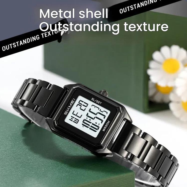 SKMEI 2493 Small Women Electronic Watch Square Steel Strap Watch, Style: Silver Case Black - free shipping - PMC TechLife - Order now!