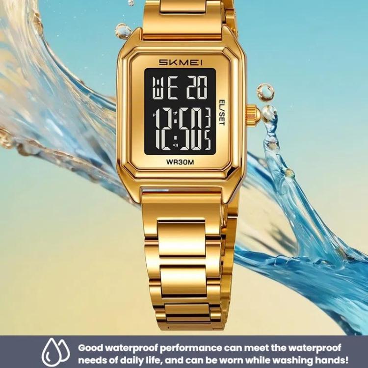SKMEI 2493 Small Women Electronic Watch Square Steel Strap Watch, Style: Gold Case White - free shipping - PMC TechLife - Order now!