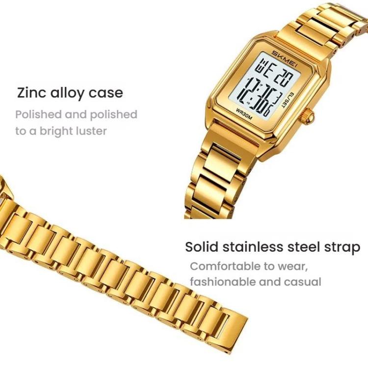 SKMEI 2493 Small Women Electronic Watch Square Steel Strap Watch, Style: Gold Case Black - free shipping - PMC TechLife - Order now!