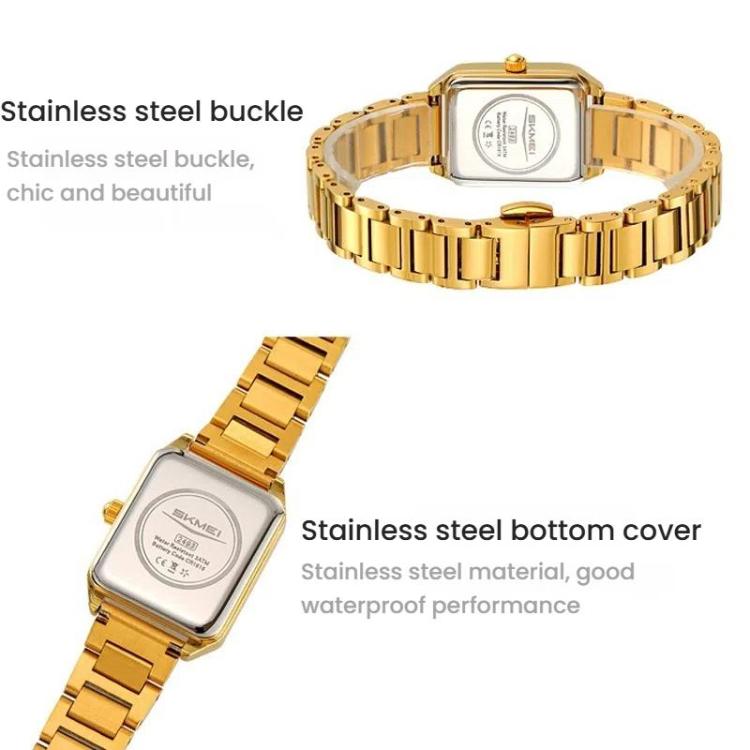 SKMEI 2493 Small Women Electronic Watch Square Steel Strap Watch, Style: Gold Case White - free shipping - PMC TechLife - Order now!