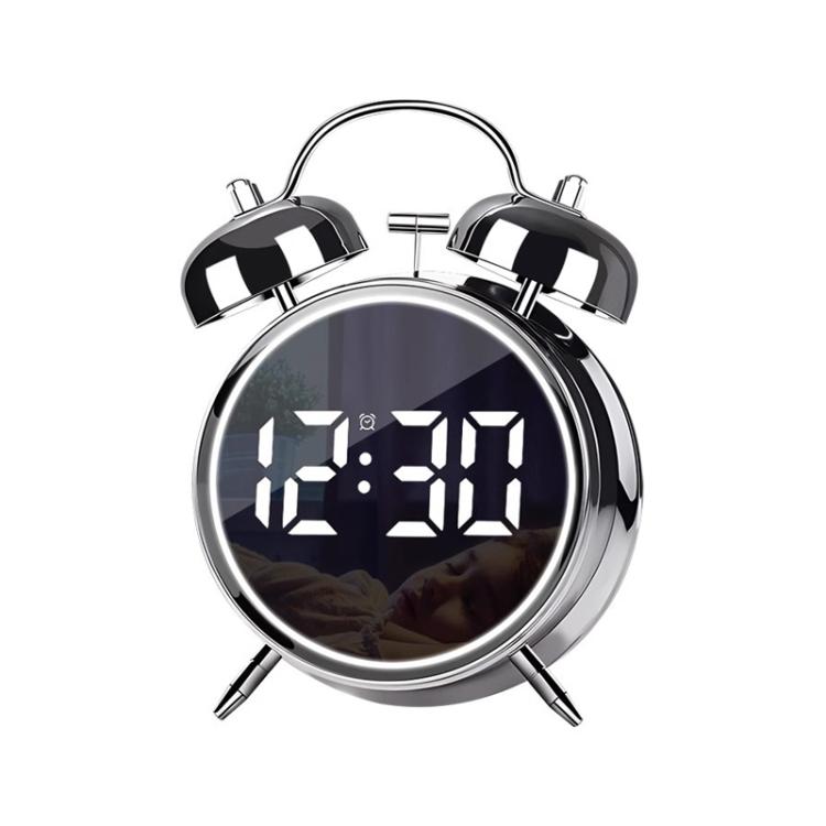 12/24H LED Screen Alarm Clock Loud Metal Clock With Night Light Plug-In Children Clock(Silver) - free shipping - PMC TechLife - Order now!