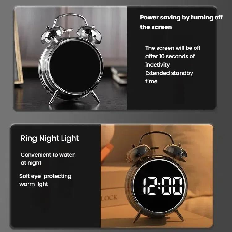 12/24H LED Screen Alarm Clock Loud Metal Clock With Night Light Plug-In Children Clock(Black) - free shipping - PMC TechLife - Order now!