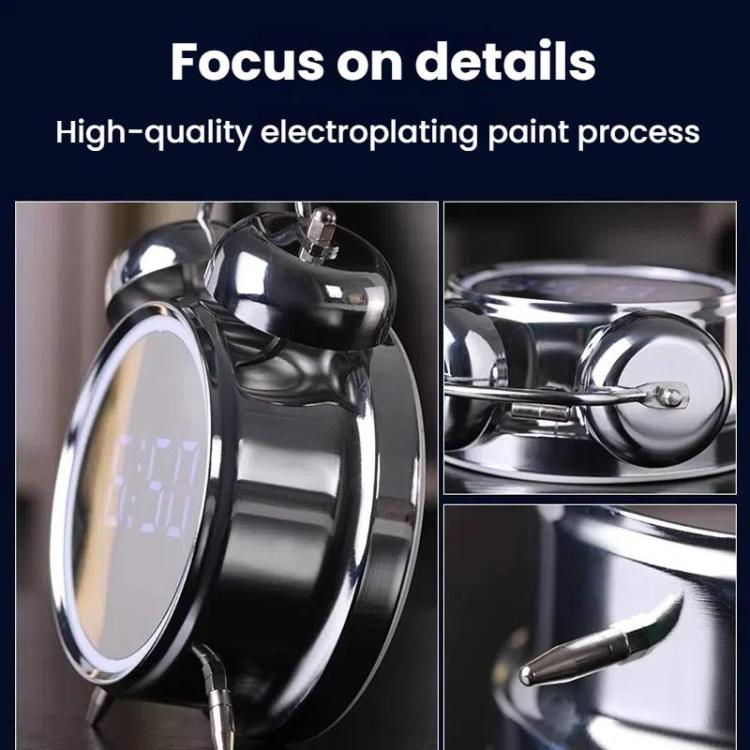 12/24H LED Screen Alarm Clock Loud Metal Clock With Night Light Plug-In Children Clock(Silver) - free shipping - PMC TechLife - Order now!