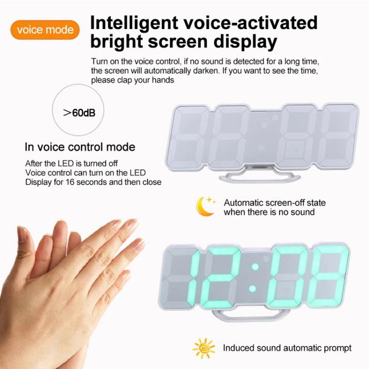 RGB Color Changing 3D Digital Clock With Voice Control, Adjustable Brightness, Temperature Display & Remote, Spec: Ordinary White - free shipping - PMC TechLife - Order now!