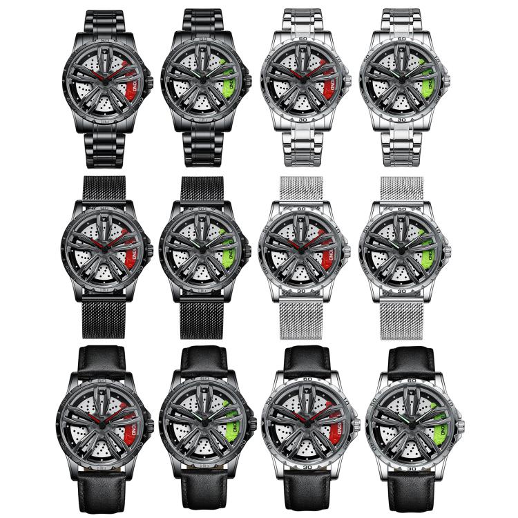 BINBOND D001 3D Hollow Motorcycle Rotating Wheel Watch, Color: Black Leather-White Steel-Red - free shipping - PMC TechLife - Order now!