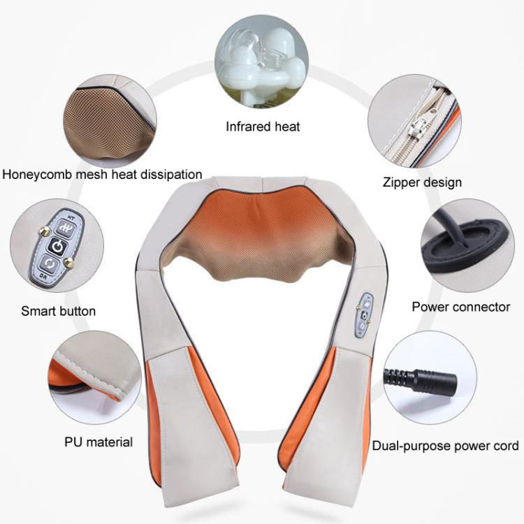 Car Household Massage Shawl Heated Shoulder And Cervical Massager US Plug(Beige+Orange) - free shipping - PMC TechLife - Order now!