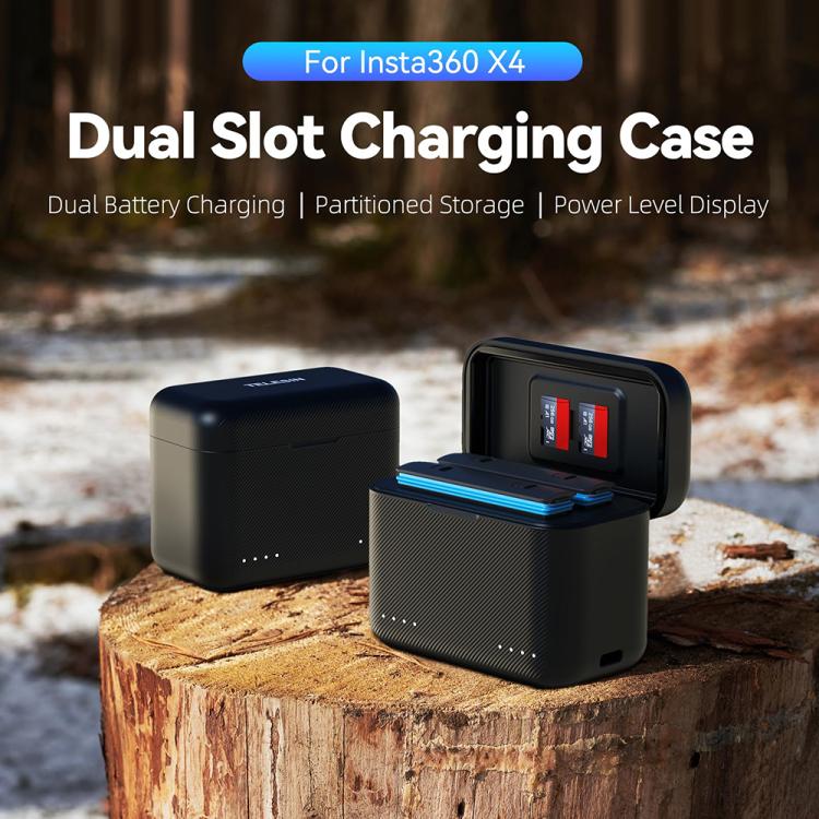 For Insta360 X4 TELESIN Battery Charger Dual Battery Storage Charging Case - free shipping - PMC TechLife - Order now!