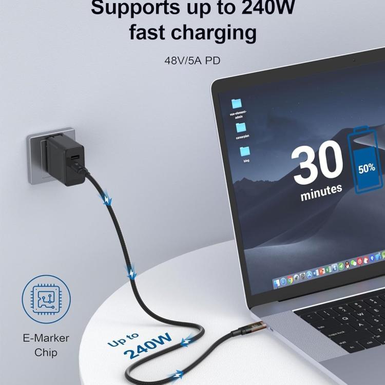 QGeeM USB4 Type-C PD 240W Fast Charging Cable With Digital Display, 40Gbps Data Transfer, 8K 60Hz Video Output For Laptop/Phone/Tablet 1m - free shipping - PMc TechLife - Order now!