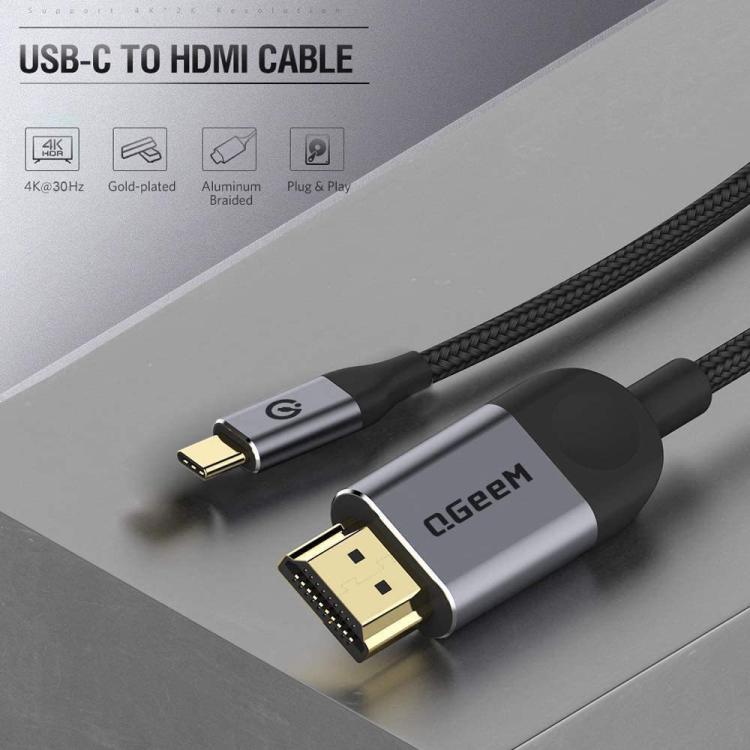 QGeeM USB-C/Type-C To HDMI Cable 4K 30Hz For Screen Mirroring & Extended Display, Cable Length: 1.8m - free shipping - PMC TechLife - Order now!