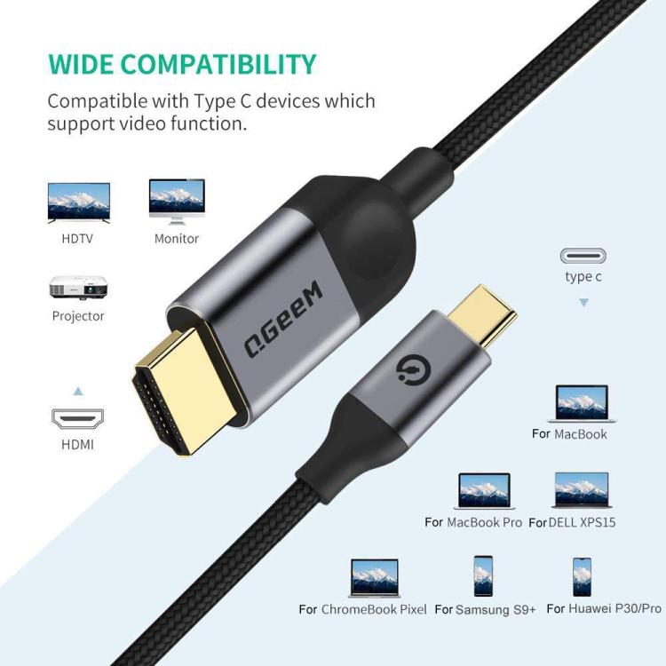 QGeeM USB-C/Type-C To HDMI Cable 4K 30Hz For Screen Mirroring & Extended Display, Cable Length: 1.8m - free shipping - PMC TechLife - Order now!